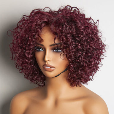 Trendy Burgundy Curly Bob Glueless Minimalist HD Lace T Part 99J Hair Color Wig 100% Human Hair  - US Only