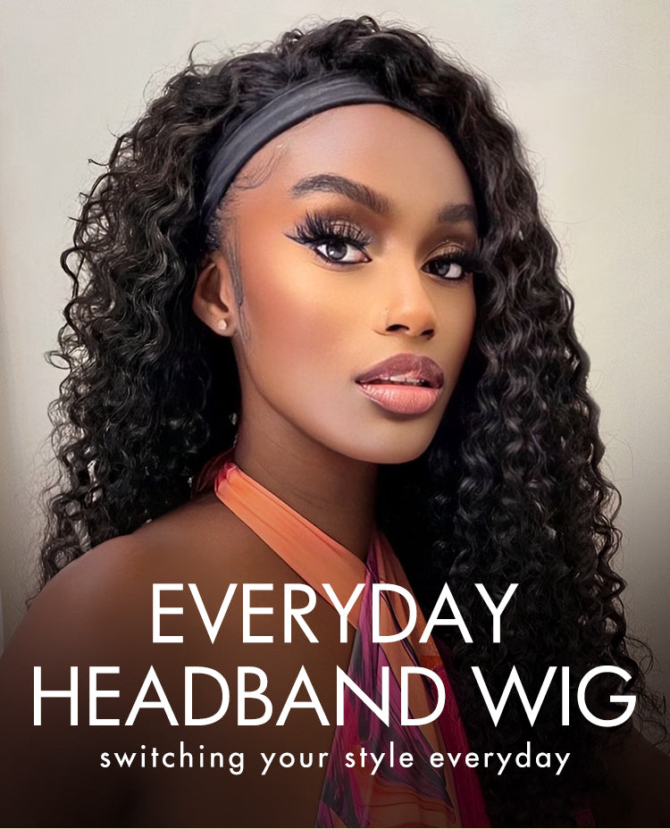 Put On & Go Glueless Kinky Straight Headband Long Wig 100% Human Hair (Get Free Trendy Headbands)- US ONLY-01