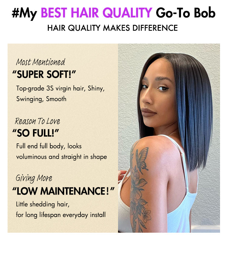 Weekly Special | Melted Hair Beginner Friendly Glueless Silky Blunt Cut 4x4 Closure Bob Wig 100% Human Hair | Upgraded 2.0-14