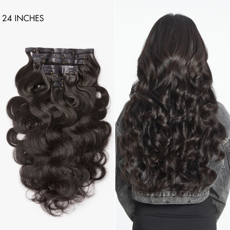 Melted Hair Natural Black Body Wave Clip-In Extensions – Style 5162