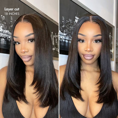 PRE MAX - Layer Cut Super Natural Hairline Silky Straight Glueless 13x4 Frontal Lace Wig Human Hair Pre-Cut Lace