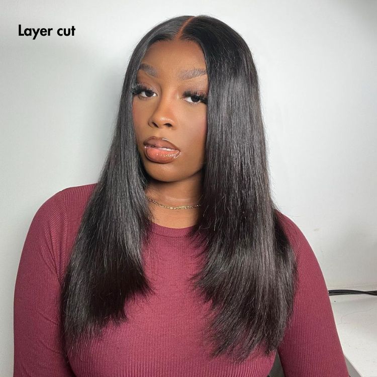 PRE MAX - Layer Cut Super Natural Hairline Silky Straight Glueless 13x4 Frontal Lace Wig Human Hair Pre-Cut Lace
