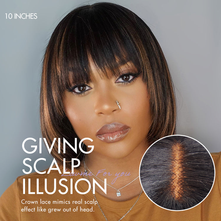 Weekly Special | Put On and Go Brown Highlight / Natural Black Layered Cut Yaki Straight Minimalist Lace Bob Wig with Bangs