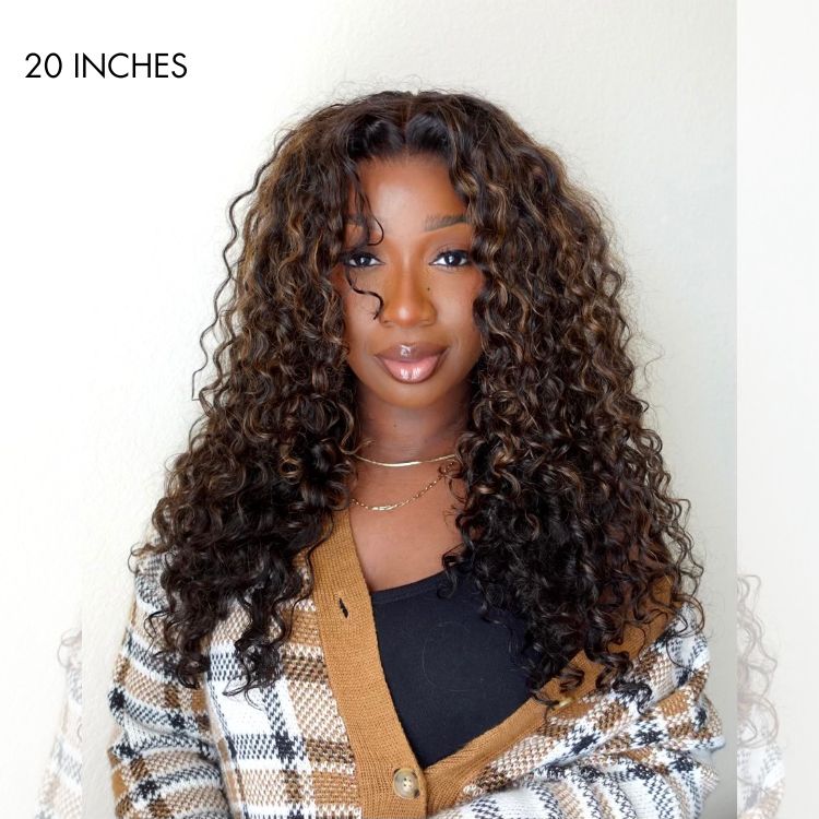 Melted Hair Brown Highlights Curly Wig 7x6 Closure Wig