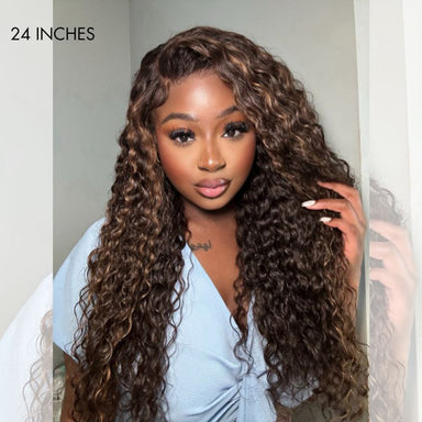 Melted Hair Brown Highlights Curly Wig 7x6 Closure Wig