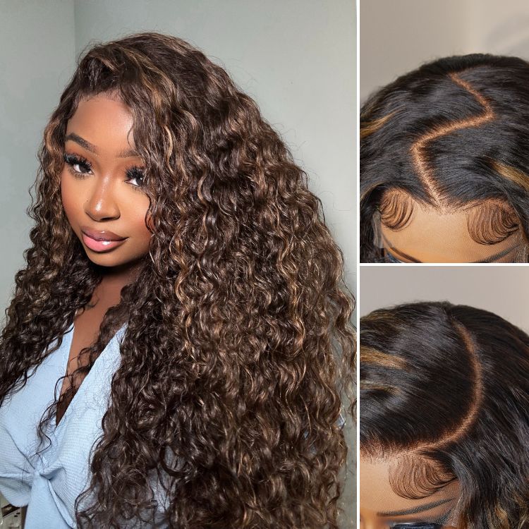 Real Max - Chestnut Brown Highlights Funmi 7x6 Closure HD Lace Long Curly Wig Breathable Cap