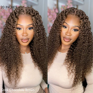 Chocolate Brown Long Curly Glueless 5x5 Closure Long Wig 100% Human Hair - US Only