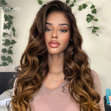 Halo Hair Style Hair PartingMax Glueless Wig Ombre Brown Loose Body Wave 7x6 Closure HD Lace Wig - US Only