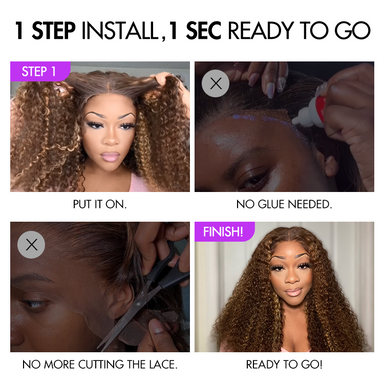 Crownease Go Natural Ease | Soft Kinky Curly Glueless 5x5 Closure HD Lace Wig Ready to Go