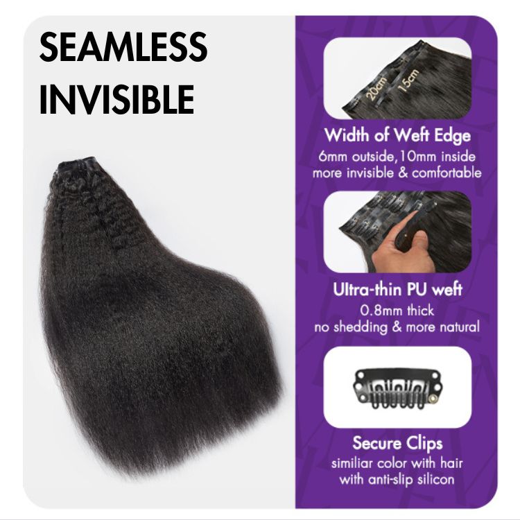 Melted Hair Natural Black Kinky Straight Clip-In Extensions