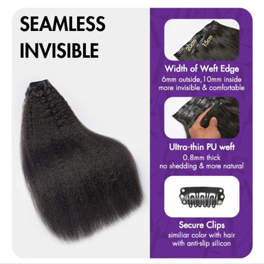 Melted Hair Natural Black Kinky Straight Clip-In Extensions