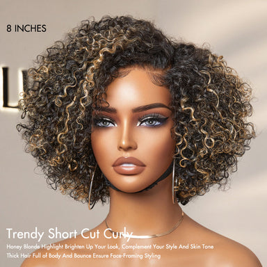 Melted Hair 100% Natural Black Wavy / Curly Bob Wig Glueless Wig – Style 2314