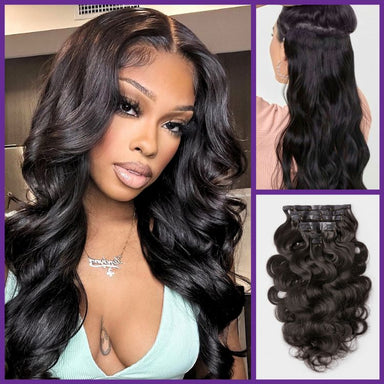 Melted Hair Natural Black Body Wave Clip-In Extensions – Style 5162