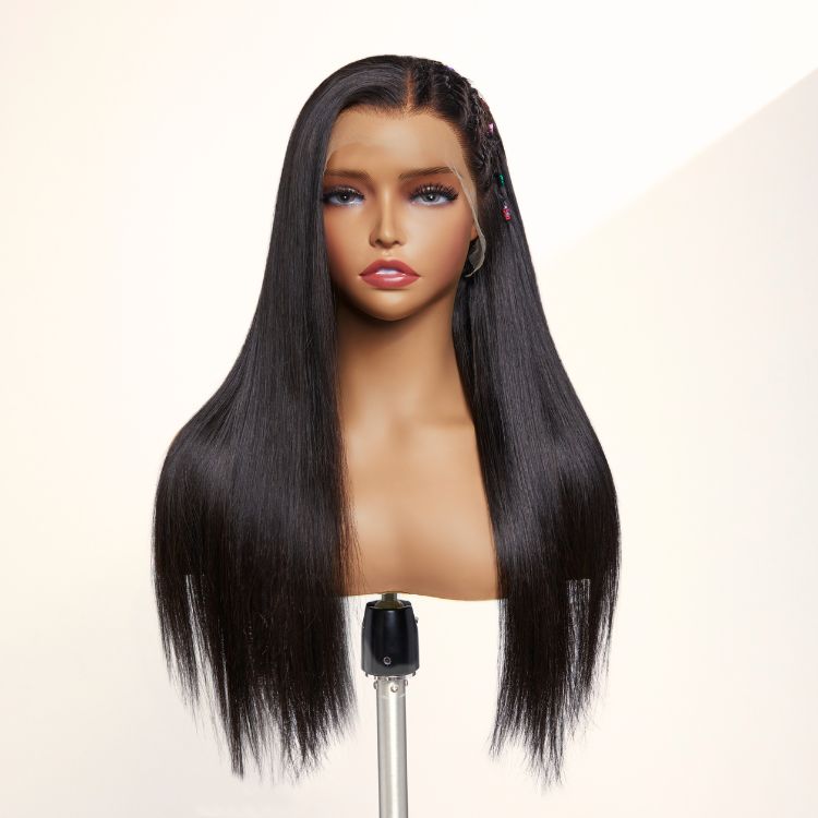 PreMax Wigs | 200% Density Natural Black Left Side Braids Straight 13x4 Frontal HD Lace Long Wig - US Only