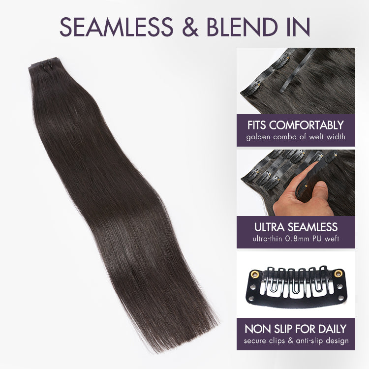 Melted Hair Natural Black Yaki Straight Clip-In Extensions – Style 5994