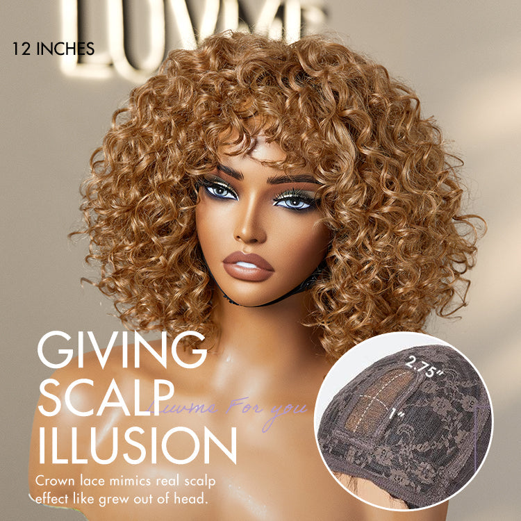 New Customers Only | Lightweight Sun-kissed Vibe Blonde Short Cut Water Wave Glueless Minimalist Lace Curly Wig with Bangs
