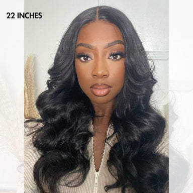 Halo Hair Style Hair 180% Density | Natural Black Loose Body Wave 5x5 Closure HD Lace Glueless Mid Part Long Wig | Large & Small Cap Size - US Only