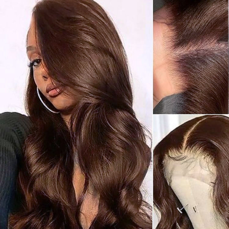 Chestnut Brown Loose Wave 5x5 Closure Lace Glueless Mid Part Long Wig 100% Human Hair - US Only