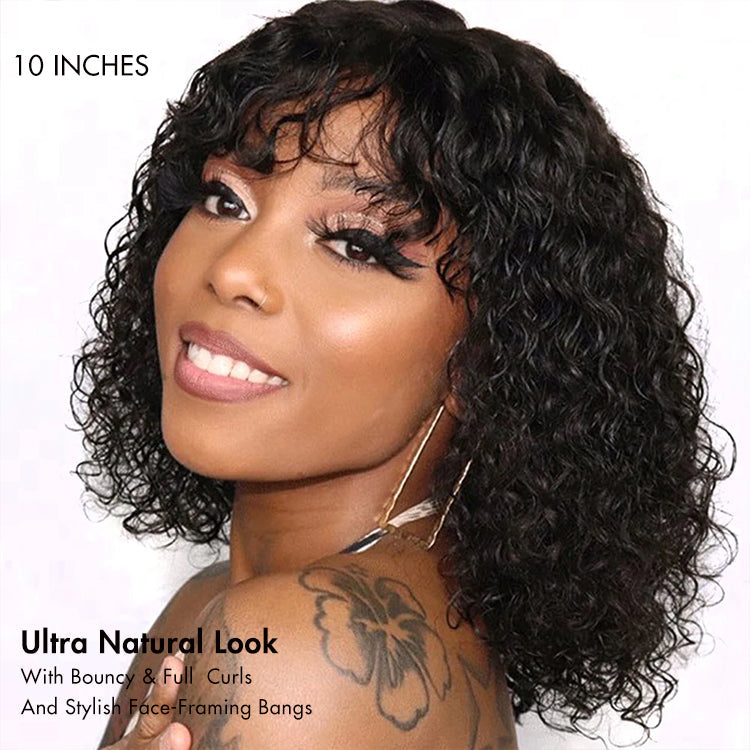 Exclusive Sale | Beginner Friendly Water Wave Minimalist Lace Glueless Short Wig with Bangs