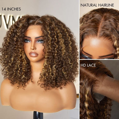 Melted Hair Natural Black Kinky Curly Wig Glueless 5x5 Closure Wig