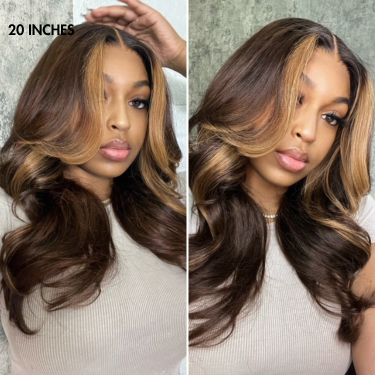 Blonde Highlight Loose Wave Glueless 5x5 Closure HD Lace Wig with Curtain Bangs - US Only