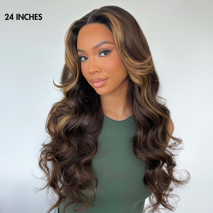 Blonde Highlight Loose Wave Glueless 5x5 Closure HD Lace Wig with Curtain Bangs - US Only