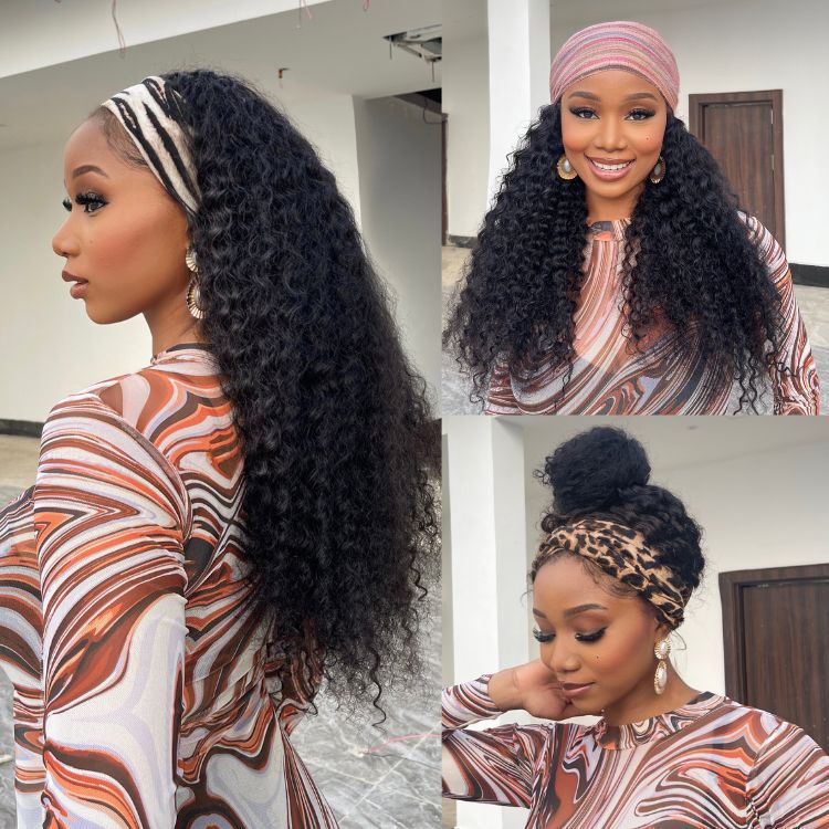 Special Deal | Throw On & Go Natural Black Deep Wave No Lace Glueless Long Headband Wig (Get Free Trendy Headbands)