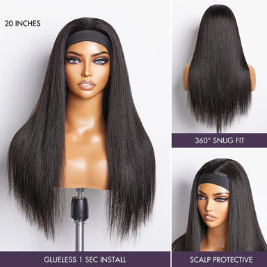 Put On & Go Silky Straight Headband Wig Beginner Friendly 100% Human Hair (Get Free Trendy Headbands) - US Only