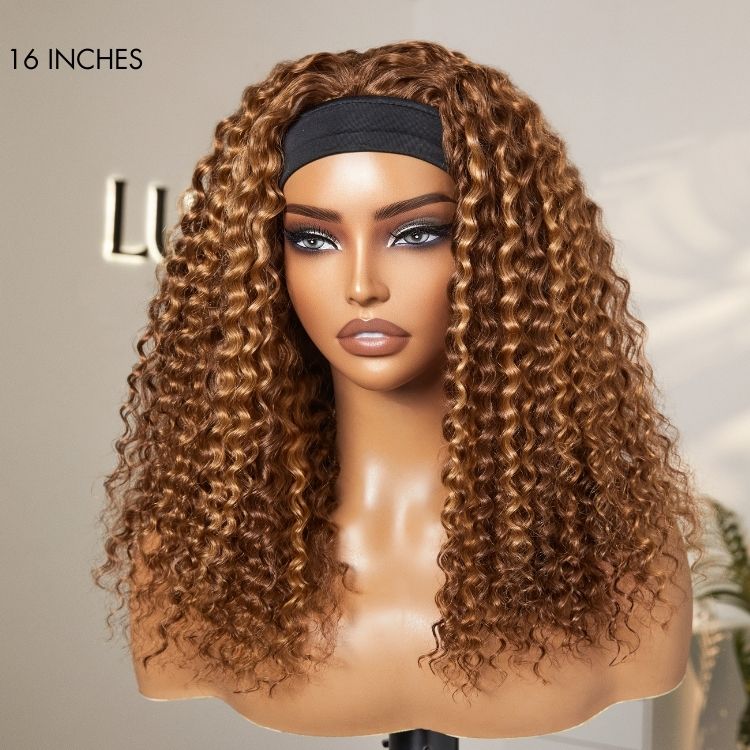 Throw On & Go Classic Style Blonde Highlight Deep Wave Glueless Headband Wig - US Only