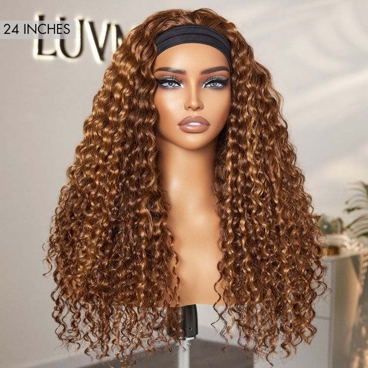 Throw On & Go Classic Style Blonde Highlight Deep Wave Glueless Headband Wig - US Only