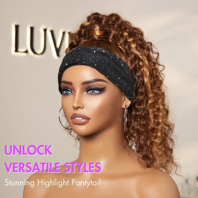 Throw On & Go Classic Style Blonde Highlight Deep Wave Glueless Headband Wig - US Only