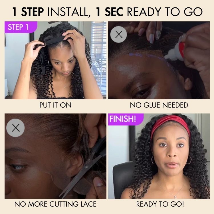 Special Deal | Throw On & Go Natural Black Deep Wave No Lace Glueless Long Headband Wig (Get Free Trendy Headbands)