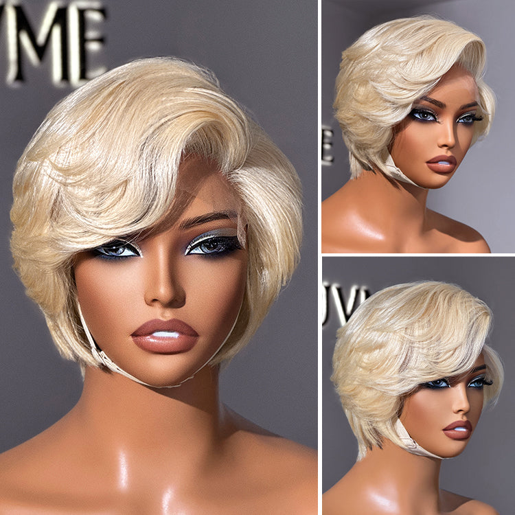 613 Blonde Pixie Cut Wig Glueless Minimalist HD Lace C Part Short Wig 100% Human Hair Pre-Cut Lace - Halo Hair Style GLUELESS