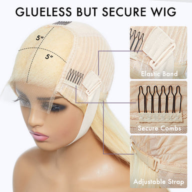613 Blonde Curtain Bangs Layered Cut Glueless 5x5 Closure HD Lace Wig