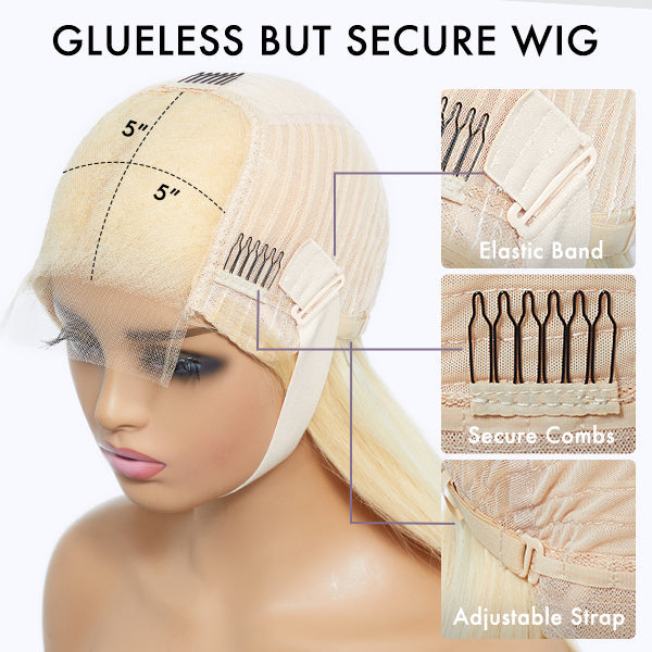 613 Blonde Curtain Bangs Layered Cut Glueless 5x5 Closure HD Lace Wig