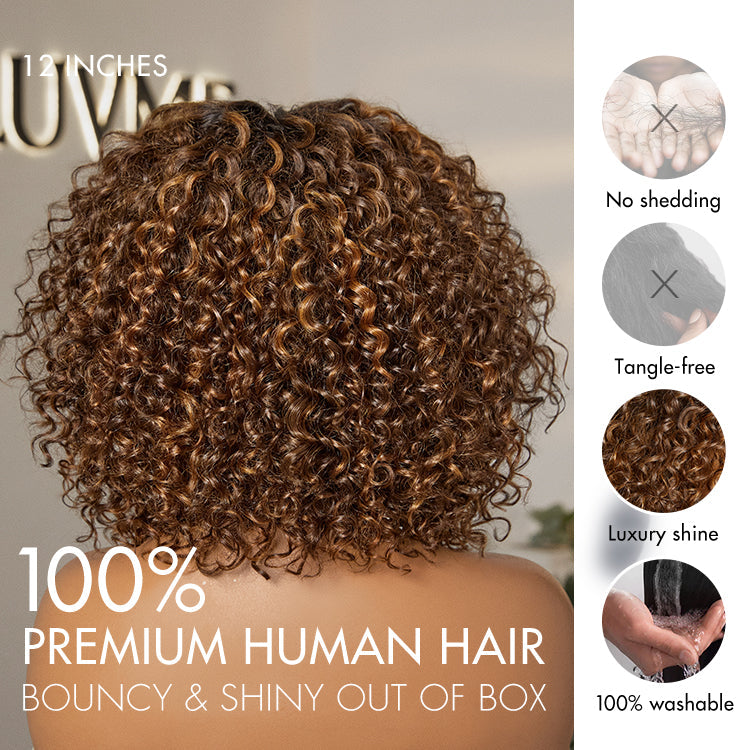 New Customers Only | Brown Highlight / Natural Black / Blonde Highlight Deep Curly Glueless 5x5 Closure Pre-Cut Lace Wig