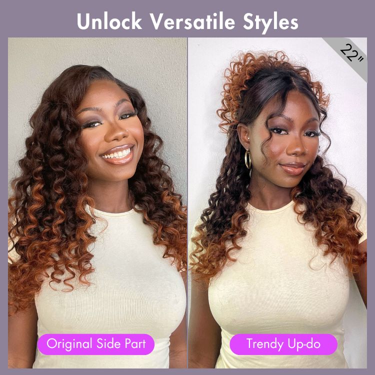 Halo Hair Style Hair PartingMax Glueless Wig Ombre Copper Brown Water Wave 7x6 Closure HD Lace Wig  - US Only
