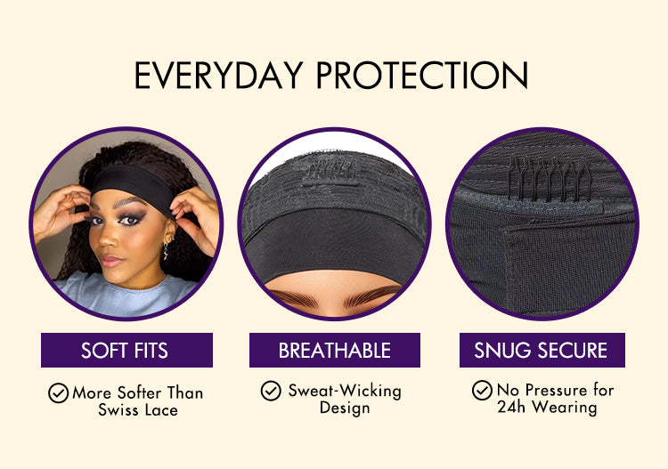 Natural Black Jerry Curly No Lace Glueless Free Part Long Headband Wig 100% Human Hair (Get Free Trendy Headbands)-02