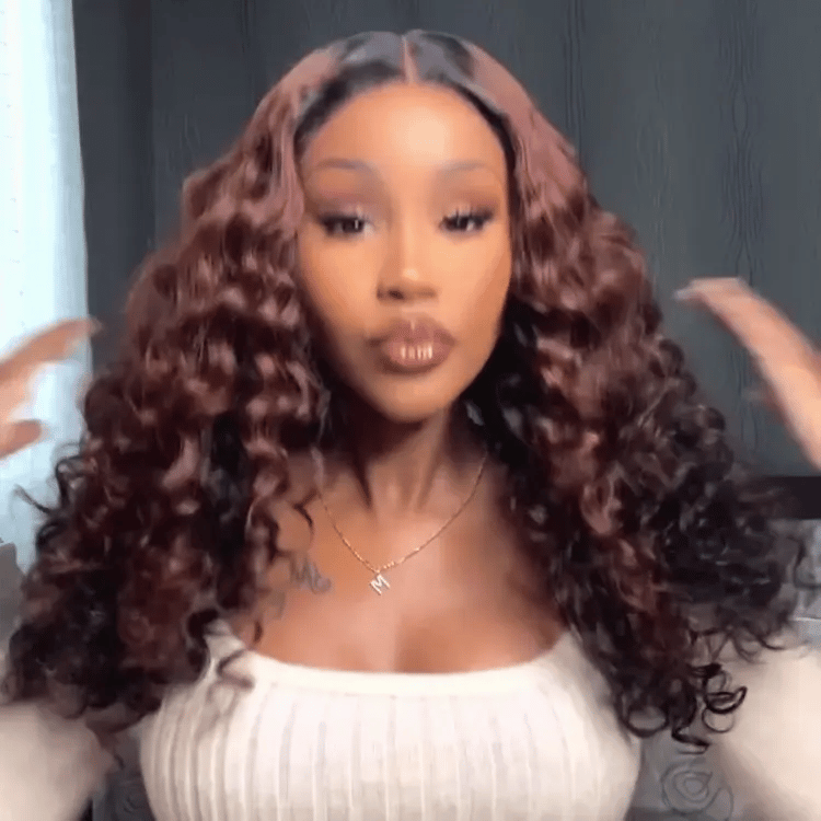Classic and Chic Peekaboo Ombre Brown Water Wave Glueless 5x5 Closure Lace Curly Wig - US Only