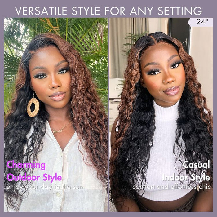 Classic and Chic Peekaboo Ombre Brown Water Wave Glueless 5x5 Closure Lace Curly Wig - US Only