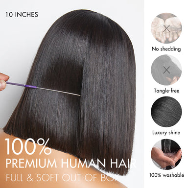 Weekly Special | PreMax Wigs | Super Natural Hairline Natural Black Silky Blunt Cut Glueless 13x4 Frontal Lace Human Hair Short Bob Wig