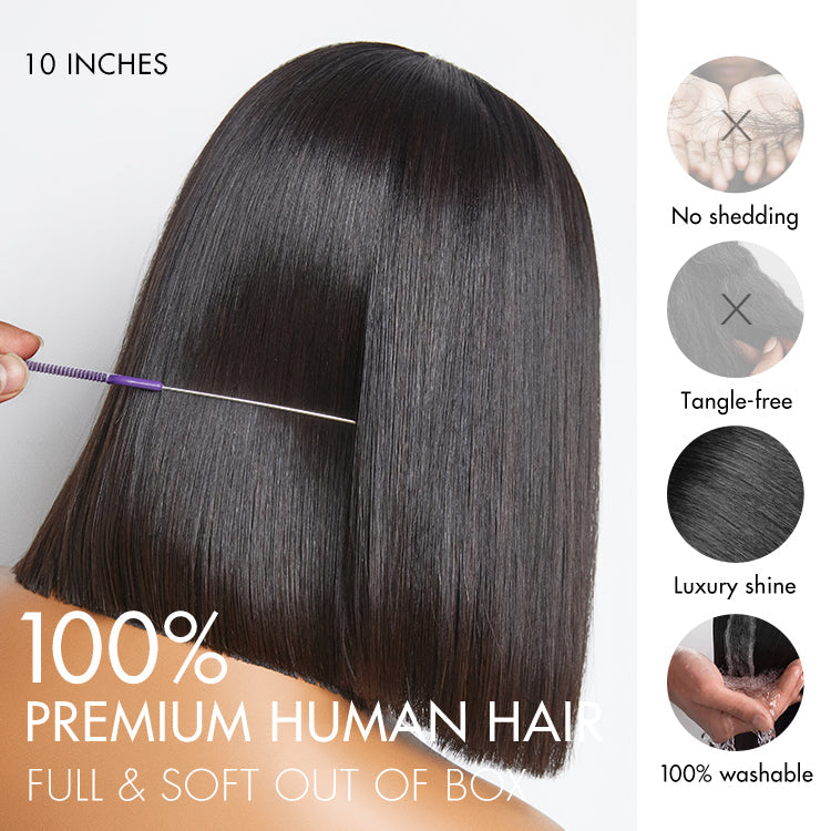 New Customers Only | PreMax Wigs | Super Natural Hairline Silky Blunt Cut Bob Glueless 13x4 Frontal Lace Human Hair Short Wig Pre-Cut Lace