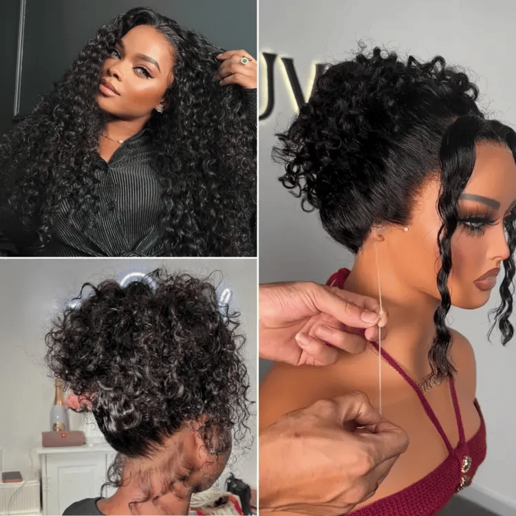 Halo Hair Style Flexiwig PreMax Wigs | Water Wave Flexi-Fit Invisi Drawstring Cap 360 Lace Long Curly Wig Pre-Cut Lace