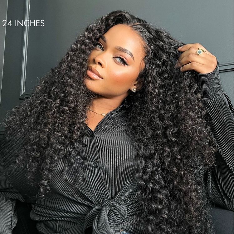 Halo Hair Style Flexiwig PreMax Wigs | Water Wave Flexi-Fit Invisi Drawstring Cap 360 Lace Long Curly Wig Pre-Cut Lace