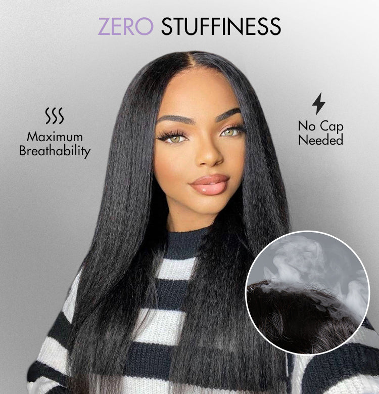 Protective V Part Glueless Long Wig 100% Human Hair (Kinky Straight / Body Wave / Jerry Curly)-03