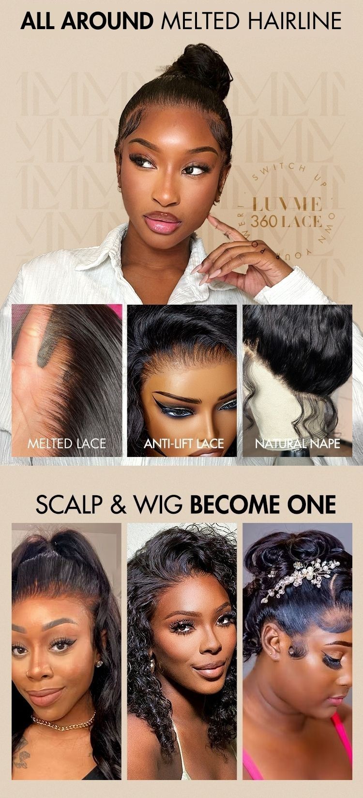 Exclusive Sale | Melted Hair Full Lace Classy Natural Black Body Wave / Straight Free Parting Half Up Half Down Wig-16