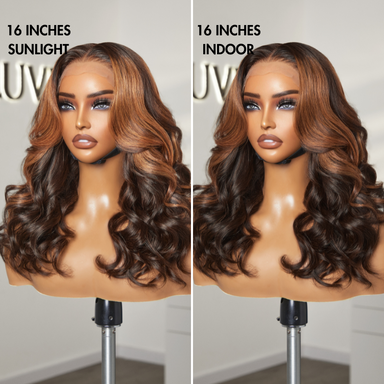 Halo Hair Style Hair 180% Density Elegant Copper Ombre Highlights Loose Body Wave Glueless 5x5 Closure Wig Breathable Cap