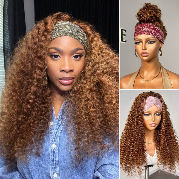 Throw On & Go Classic Style Blonde Highlight Deep Wave Glueless Headband Wig - US Only