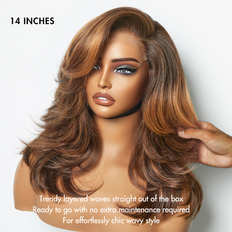 Halo Hair Style Hair-Effortlessly Chic Butterfly Cut Layered Wavy Glueless HD Minimalist Lace Short Wig