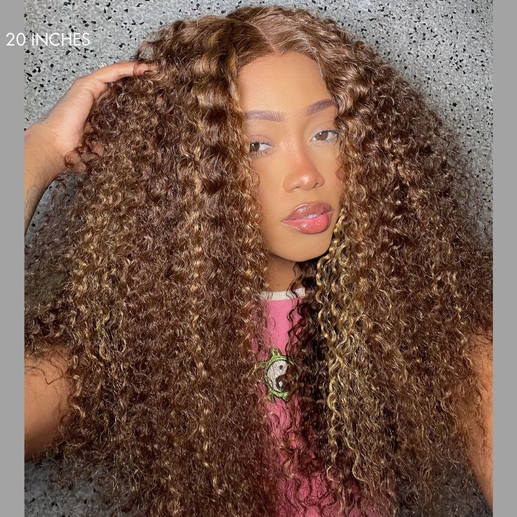 Melted Hair 180% Honey Blonde Kinky Curly Wig Glueless 5x5 Closure Wig